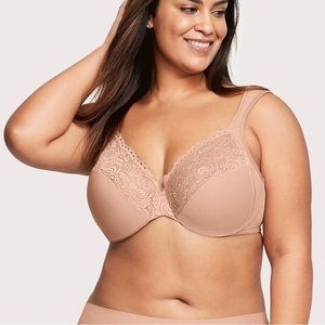 GLAMORISE Low Cut WonderWire Lace Bra Women’s Size 40D Tan/Nude